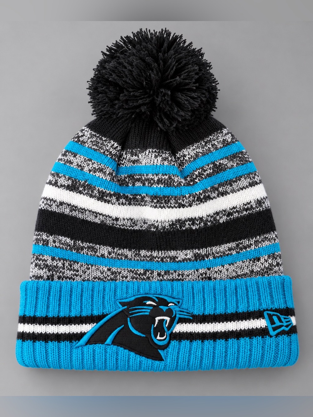 Carolina Panthers New Era Pom Beanie NFL Blue Black Striped Knit Hat